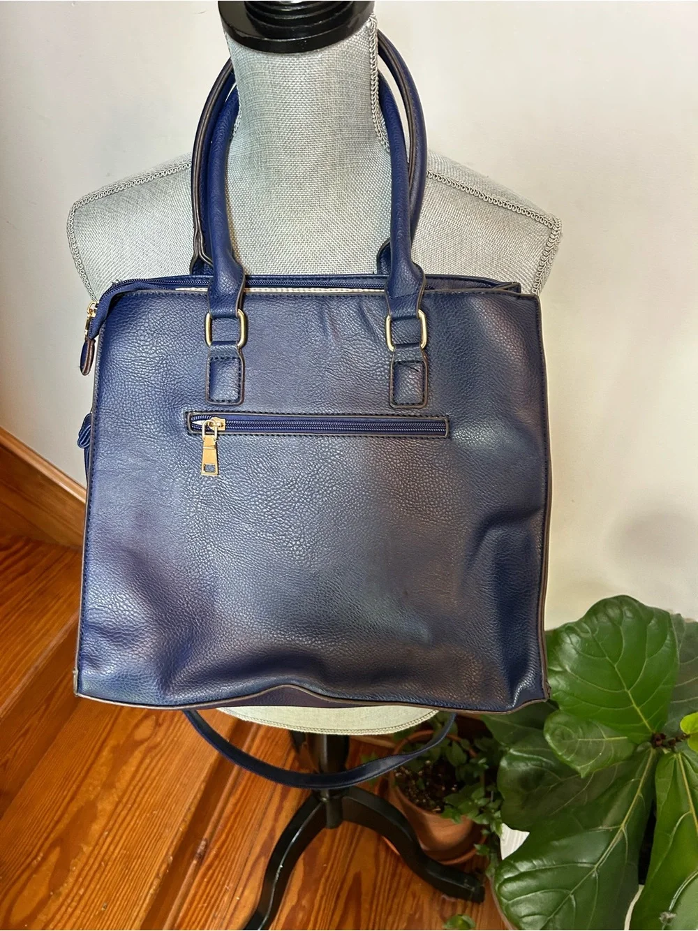 Classic Navy Leather Tote Bag
